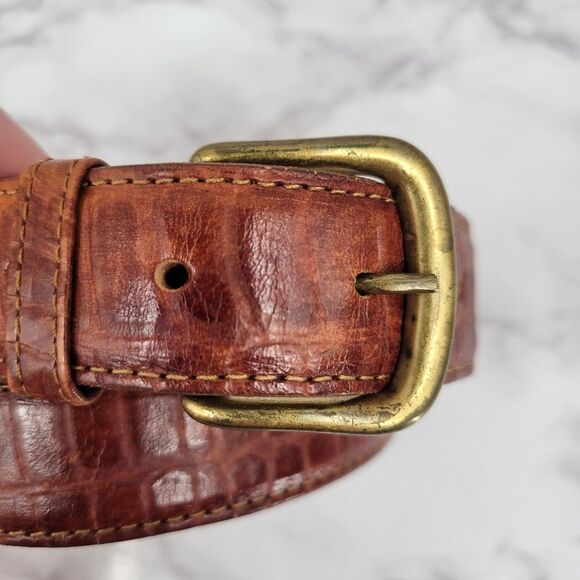 Gap Rich Orangey Brown Leather Belt With Gold Toned Buckle Women's Medium - Picture 2 of 7